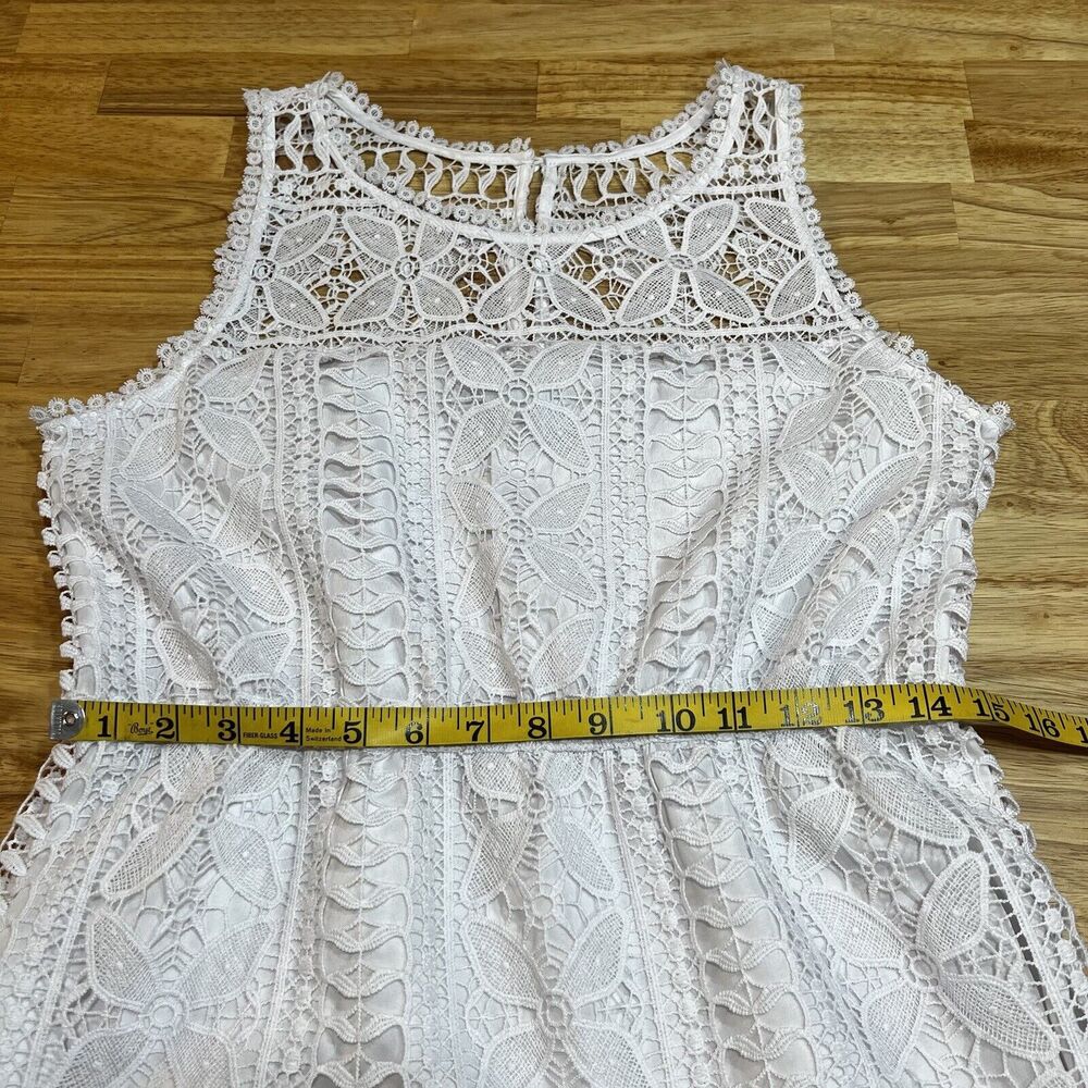 BB Dakota Sandra Dress White Lace Embroidery Mini Crochet Sz S - Picture 12 of 14